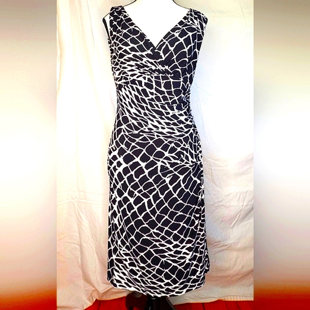 🤍Ralph Lauren🖤 Black and White Midi Dress| Size 2| EUC